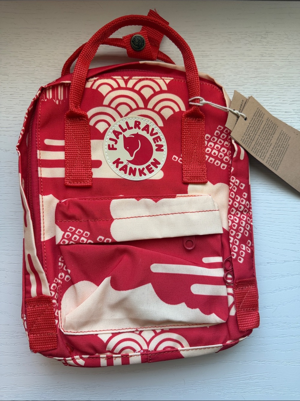 Fjallraven Kånken Mini Patterned Backpack - Red and Cream